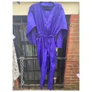 Purple Crinkle Batwing 80's Jumpsuit